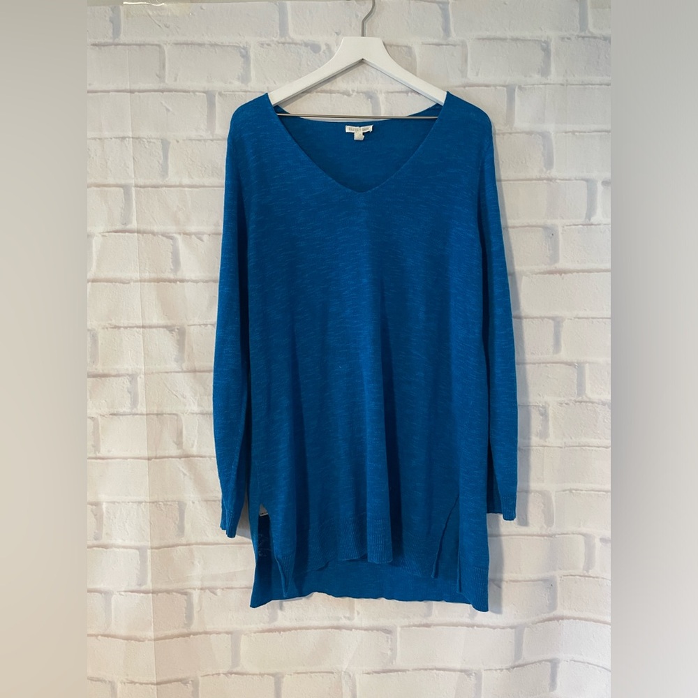 Eileen Fisher | Linen Blend Tunic Lightweight V-Neck Sweater